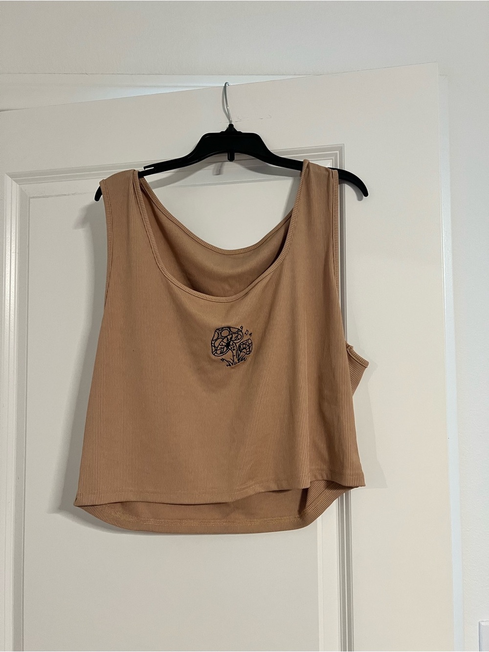 Mushroom Embroidered Ribbed Crop Tank Top